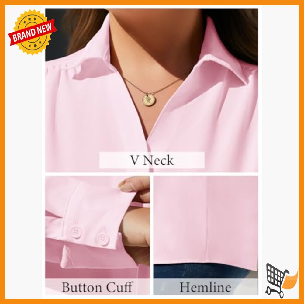 Plus Size V-Neck Button Down Blouse Long Sleeve B… - image 5